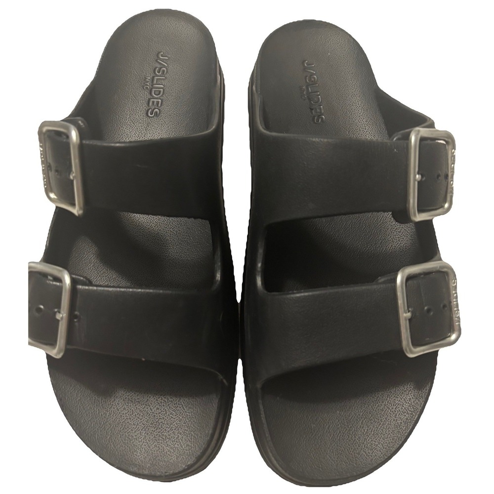 BIANCA J Slides NYC Black Platform Double Strap Slide Sandals Womens Size 9M